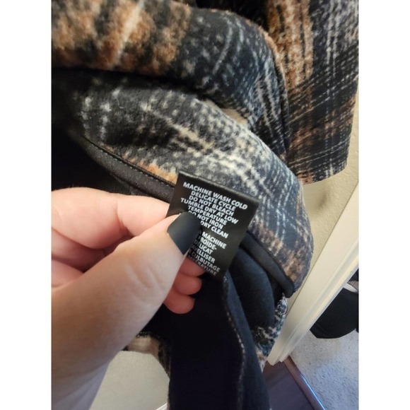 Ellen Reyes Womens SZ PS Brown Gray Plaid Fleece Shawl Collar Coat Soft Cozy - Picture 4 of 5
